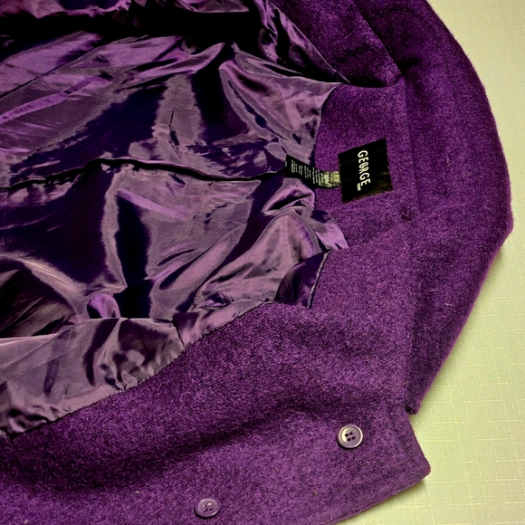 Vintage GEORGE purple ladies cropped wool blend medium coat, 3/4 sleeves - Picture 10 of 15